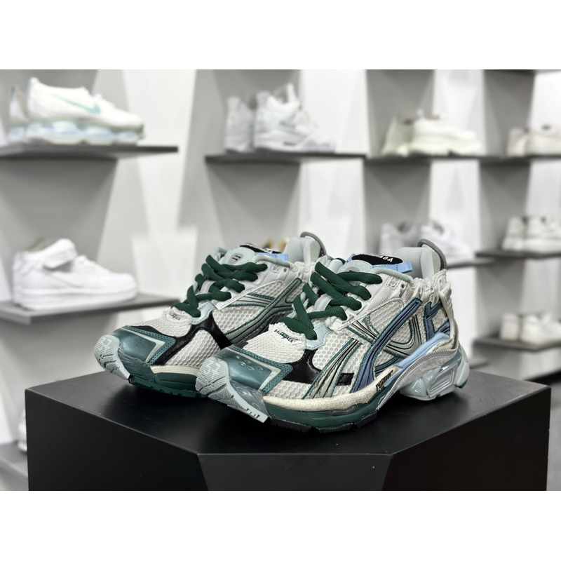 Ba*len*cia*ga mesh and nylon runner sneaker in green blue and white