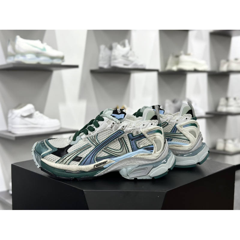 Ba*len*cia*ga mesh and nylon runner sneaker in green blue and white