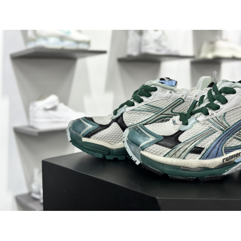 Ba*len*cia*ga mesh and nylon runner sneaker in green blue and white