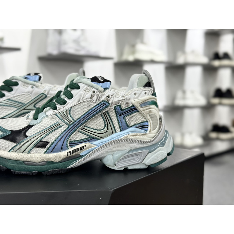 Ba*len*cia*ga mesh and nylon runner sneaker in green blue and white