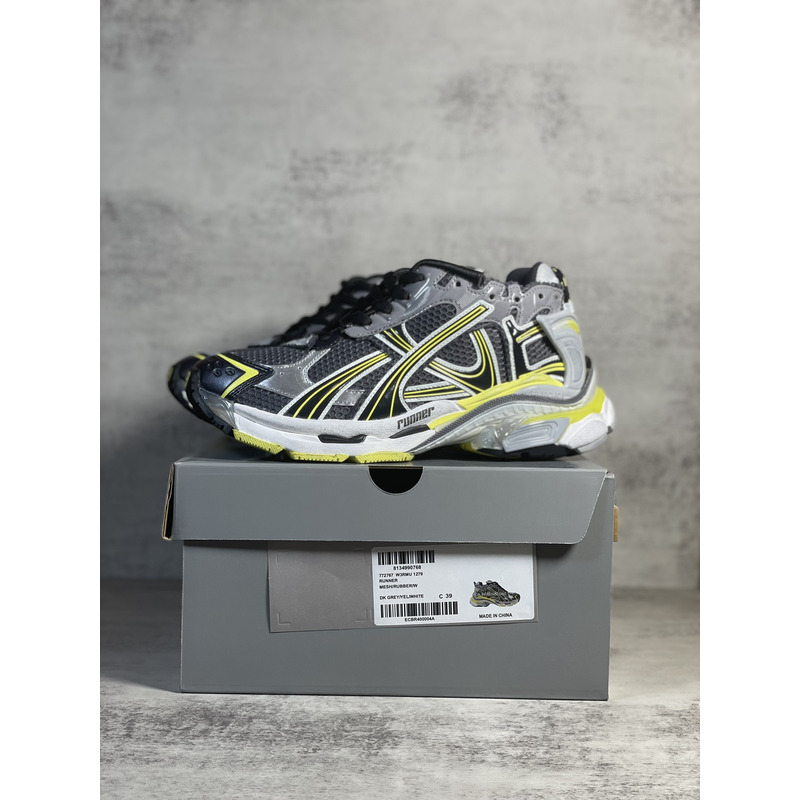 Ba*len*cia*ga mesh and nylon runner sneaker in grey yellow and black