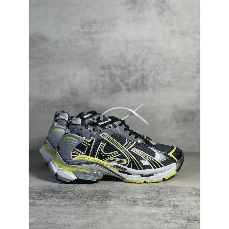 Ba*len*cia*ga mesh and nylon runner sneaker in grey yellow and black