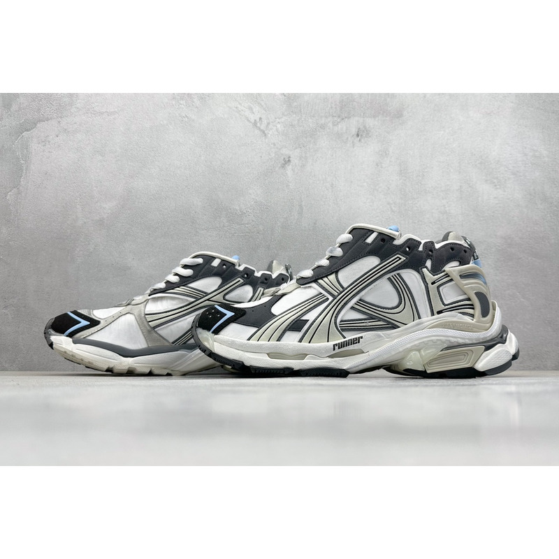 Ba*len*cia*ga nylon and suede-like fabric runner sneaker in grey white and black