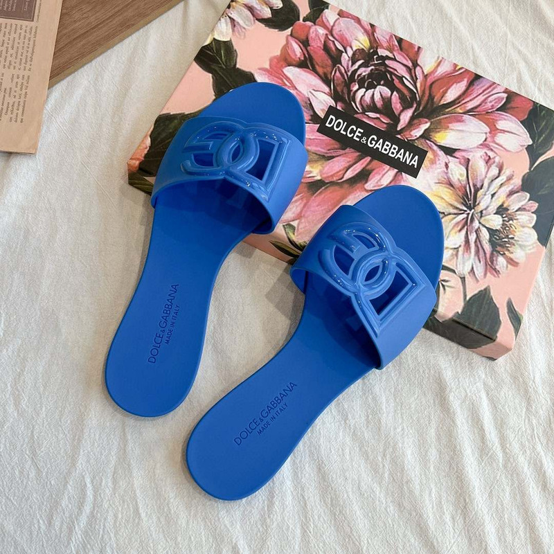 Dolce  Gabbana Dg Logo Rubber Slippers Blue