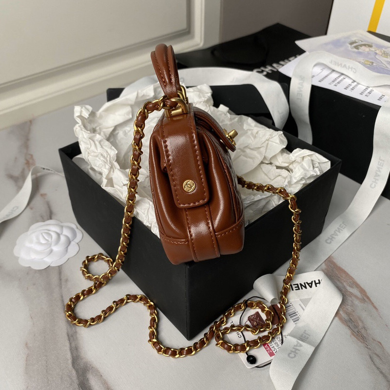 Ch*el mini bag with top handle brown