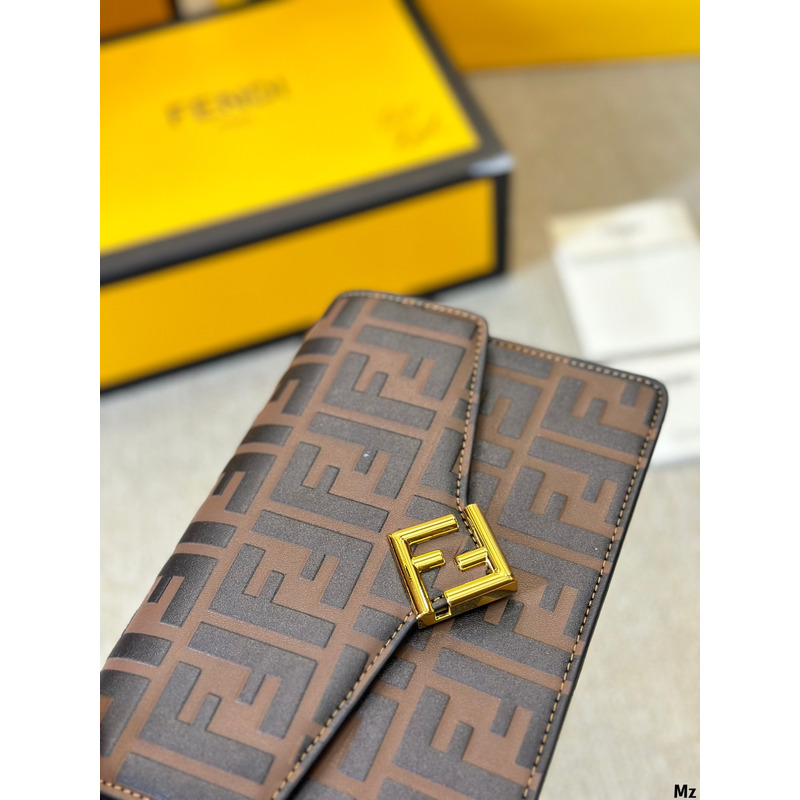 F**di ff wallet on chain brown and black ff leather wallet