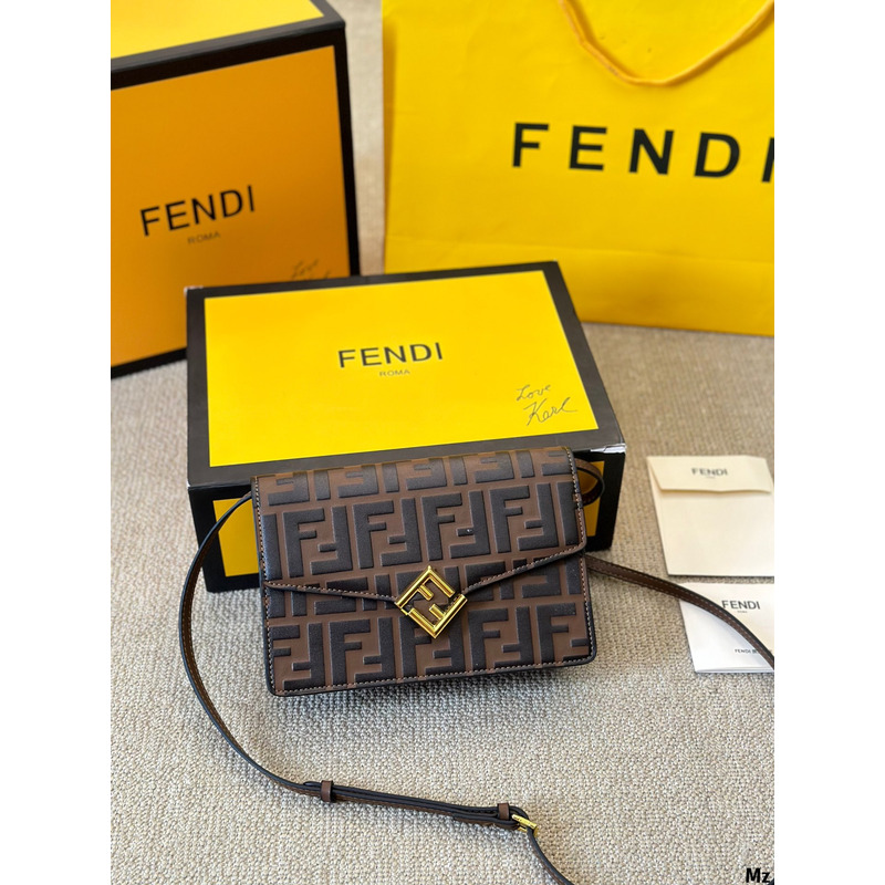 F**di ff wallet on chain brown and black ff leather wallet