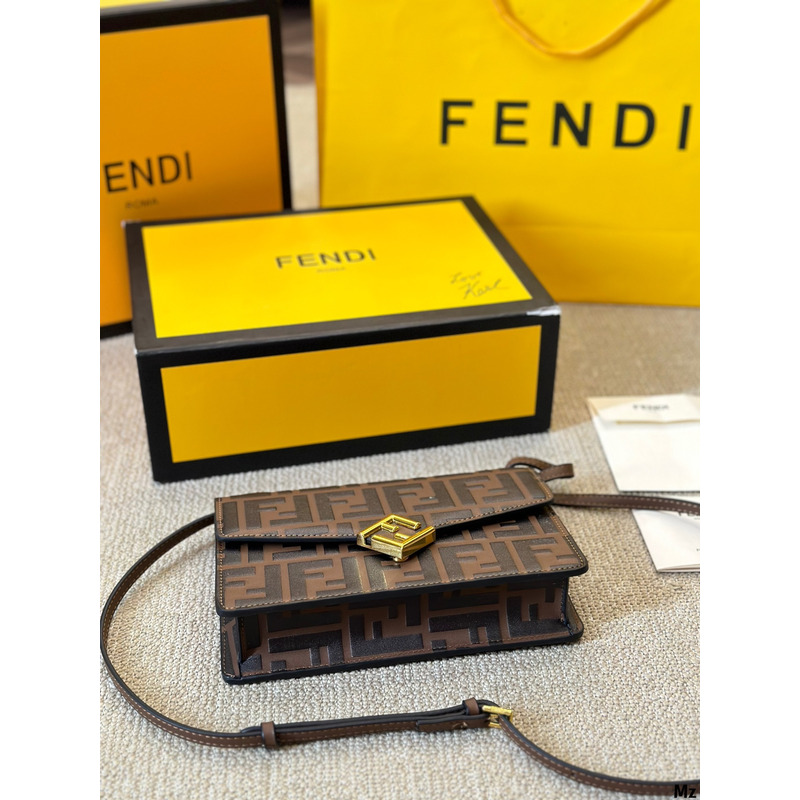 F**di ff wallet on chain brown and black ff leather wallet