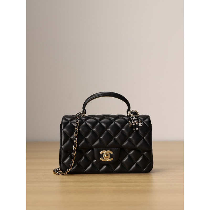 Ch*el mini flap bag lambskin black