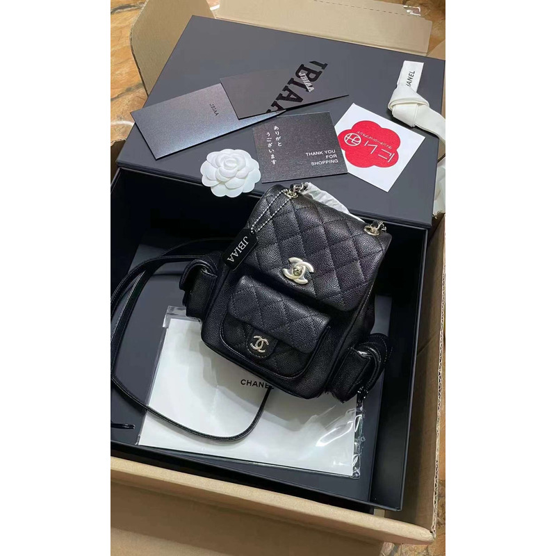 Ch*el 23k triple pocket backpack caviar black