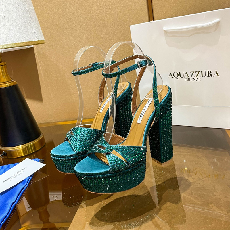 Aquazzura Sinner Crystal Plateau Satin Sandals Green