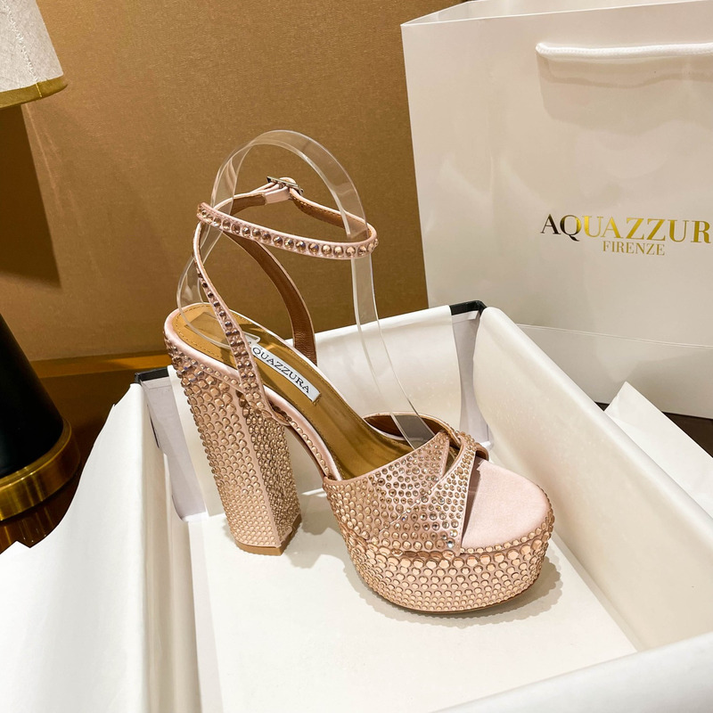 Aquazzura Sinner Crystal Plateau Sandals Nude