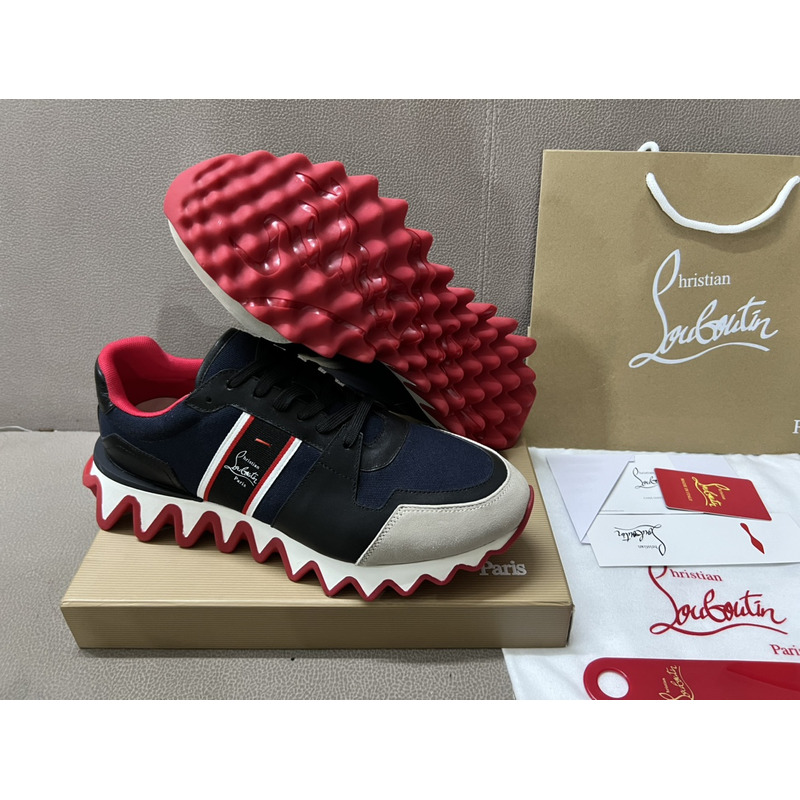 Ch**an louboutin nastroshark olona canva and calf leather men sneakers navy