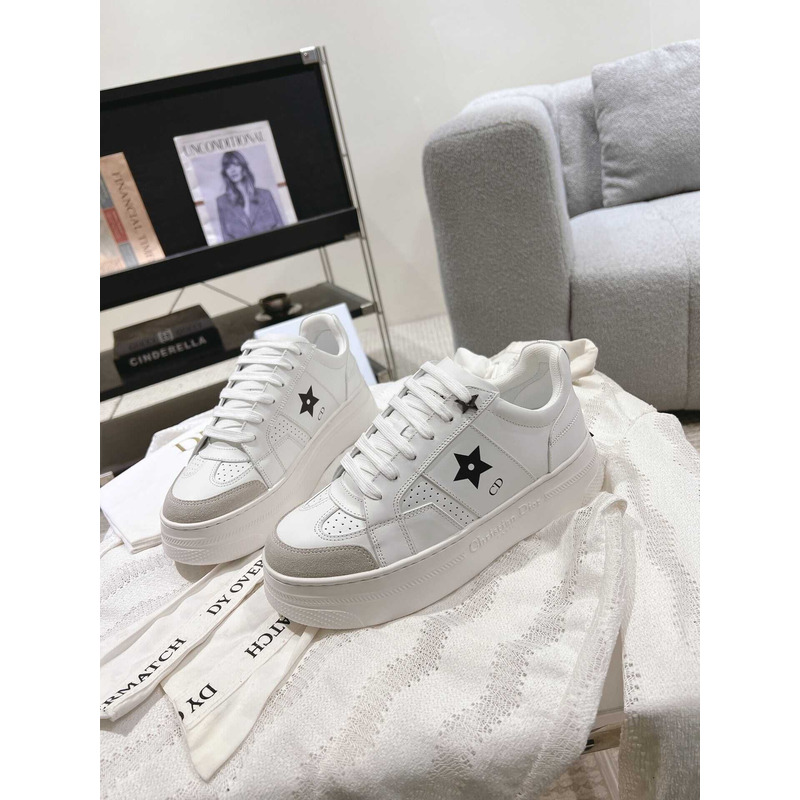 D*or star platform sneaker white calfskin and suede calfskin