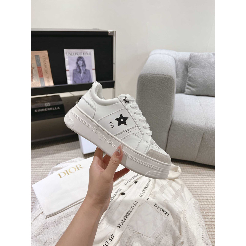 D*or star platform sneaker white calfskin and suede calfskin