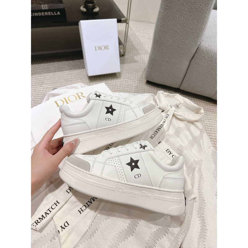 D*or star platform sneaker white calfskin and suede calfskin