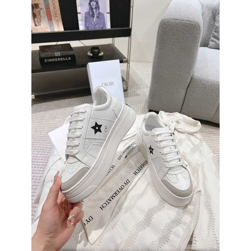 D*or star platform sneaker white calfskin and suede calfskin