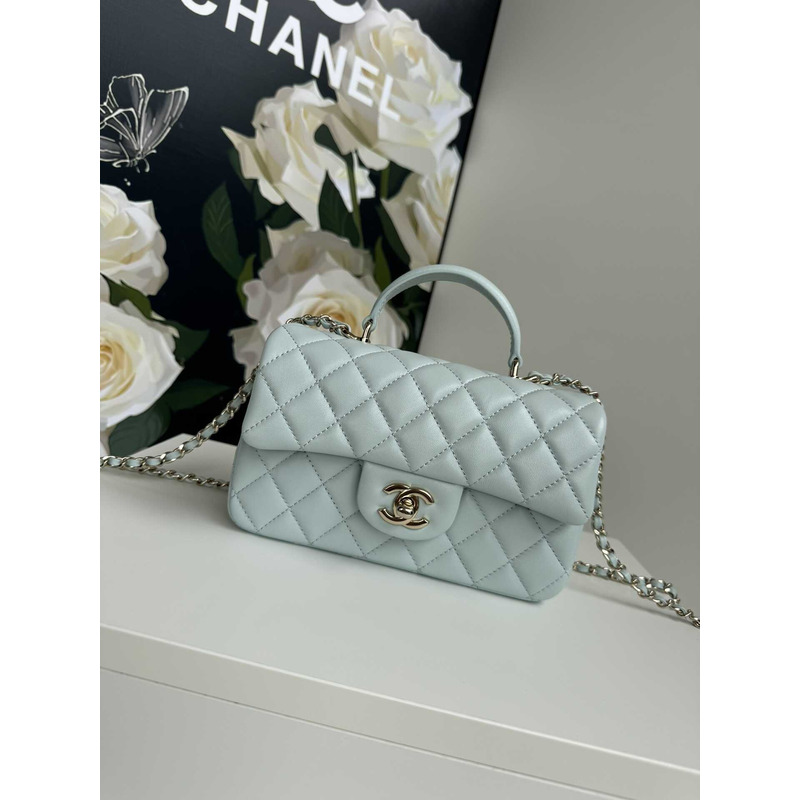 Ch*el mini rectangle top handle blue clair