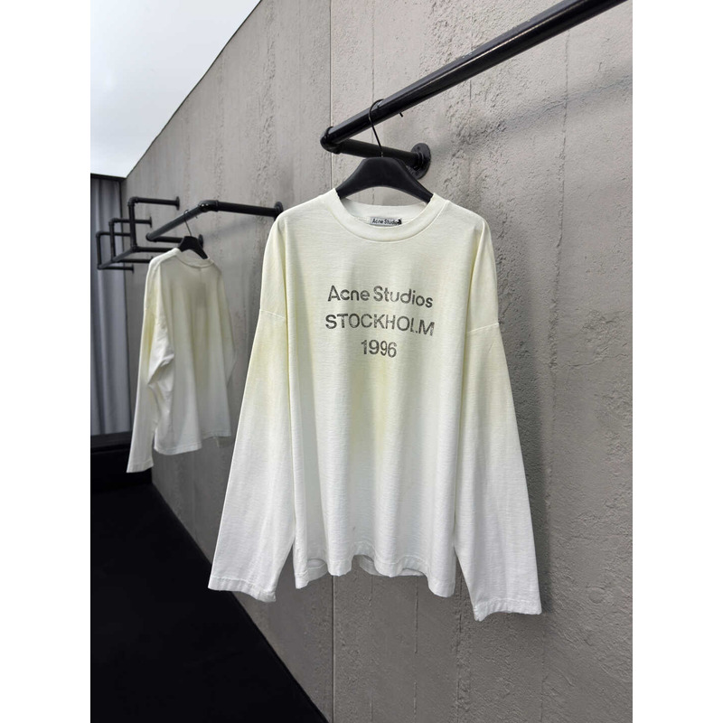 Acne Studios Logo Relaxed Fit Cotton Dusty White Long Sleeve T-Shirt