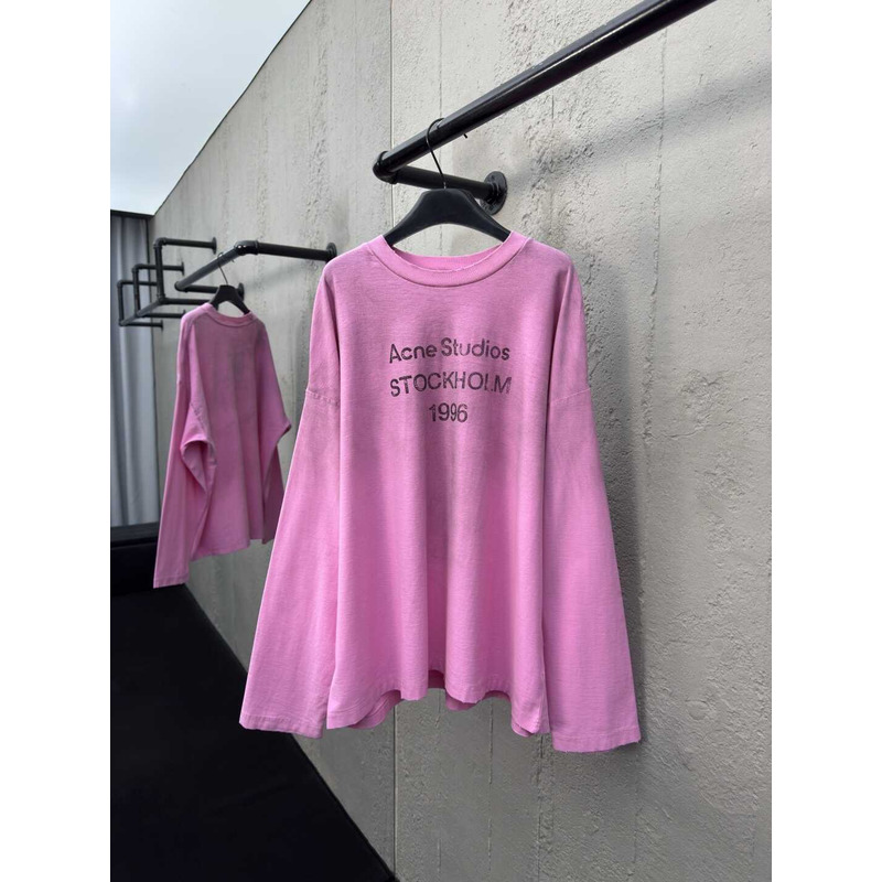 Acne Studios Logo Relaxed Fit Cotton Candy Pink Long Sleeve T-Shirt