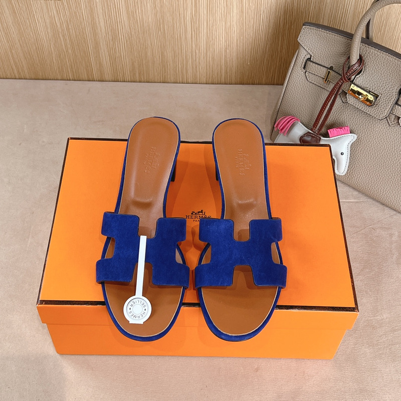 Hermès Oasis Suede Goatskin Sandal Brown& Blue