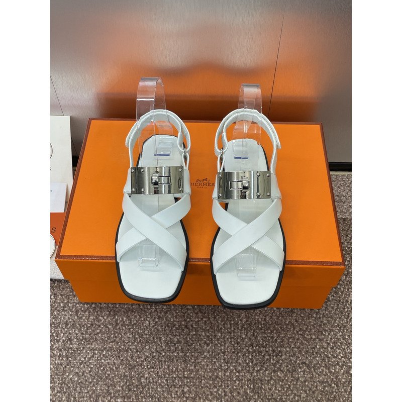 Hermès Ines Calfskin With Straps White Sandal