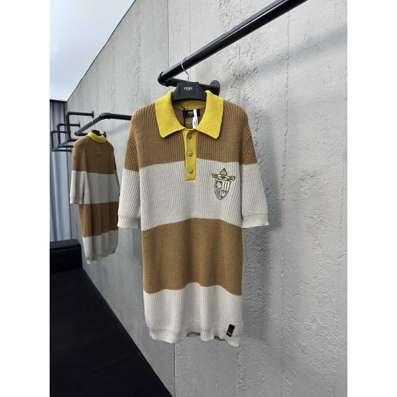 Fendi Yellow And Beige Cotton Jersey Polo Shirt