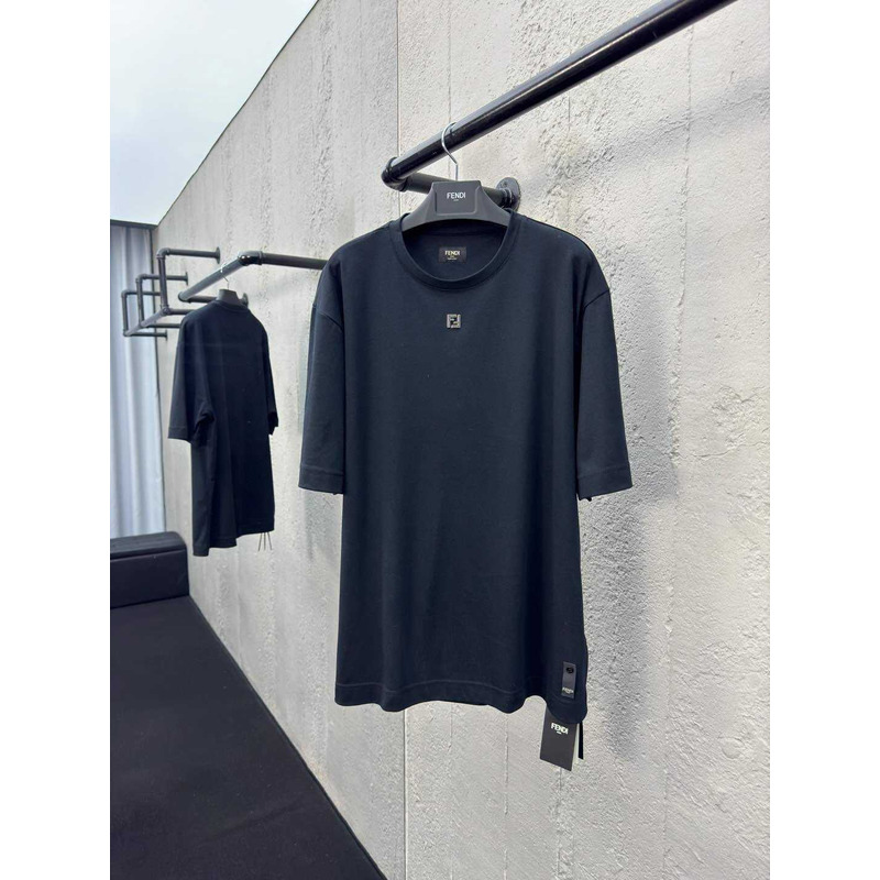 Fendi Metal FF Applique Black Cotton T-Shirt