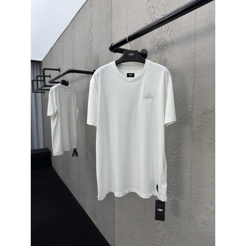 Fendi White Cotton With Fendi Crest T-Shirt