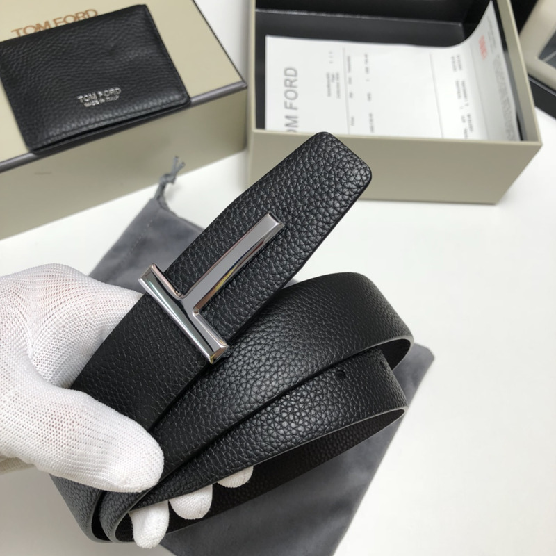 Tom Ford Signature Silver T Buckle Leather Belt
