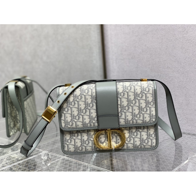Dior Golden Buckle Shoulder Bag With Gray Jacquard Fabric