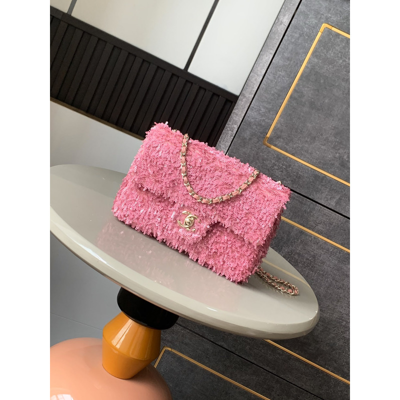 Chanel Sequin Rectangular Flap Bag Light Pink