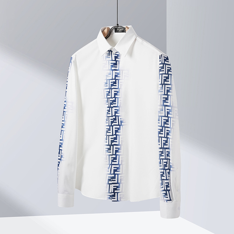 Fendi FF Motif Linen Shirt White And Blue