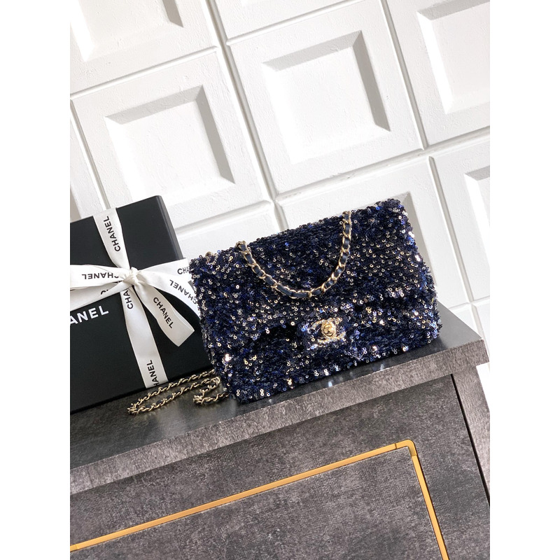Chanel Flap Bag Sequins & Gold-Tone Metal Black