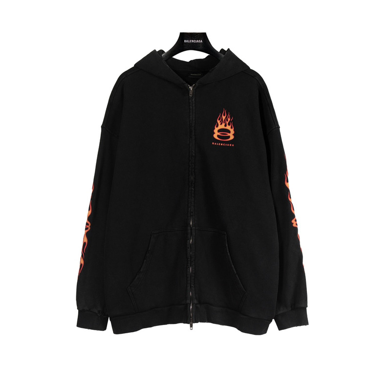 Balenciaga Burning Unity Logo Zipped Hoodie In Black