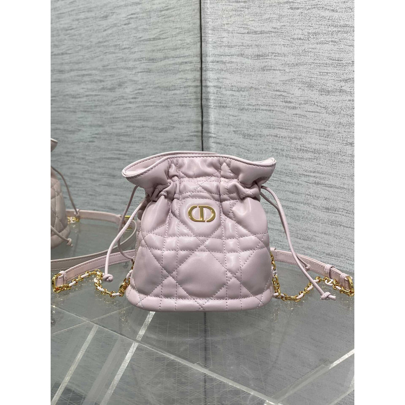 Dior Miss Caro Mini Bucket Bag With Drawstring Light Pink Macrocannage Lambskin