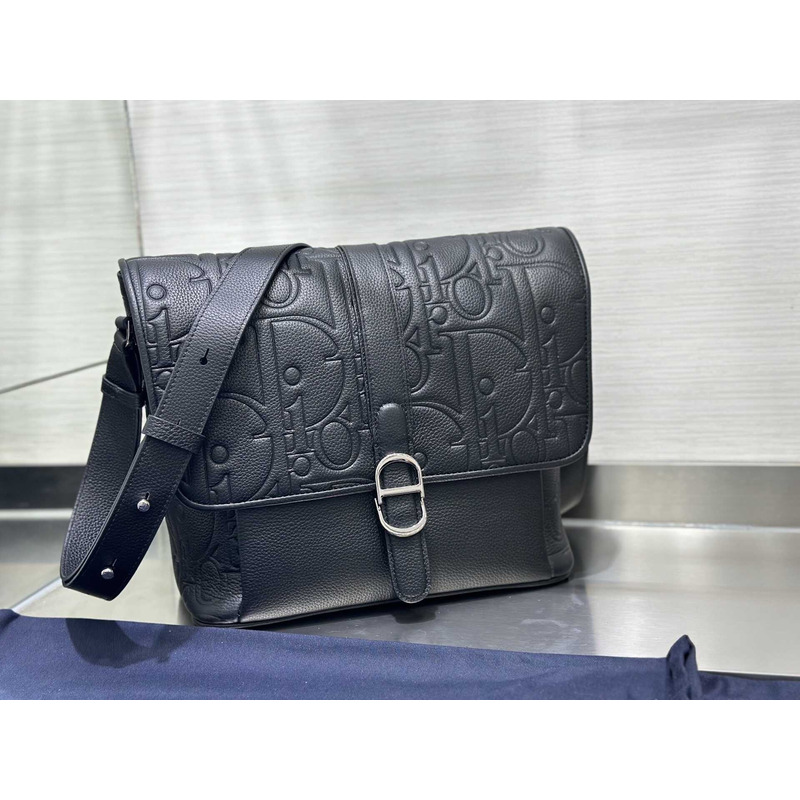 Dior Large Dior Daily Messenger Bag With Flap Black Dior Gravity Leather And Black Grained Calfskin