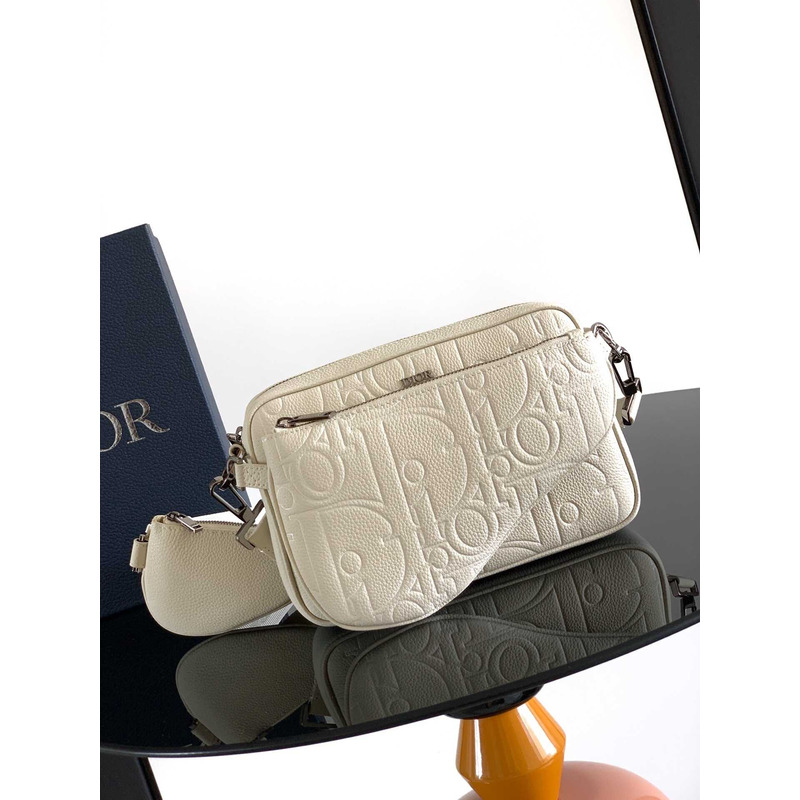 Dior Saddle Triple Pouch White Dior Gravity Outline Leather And White Grained Calfskin