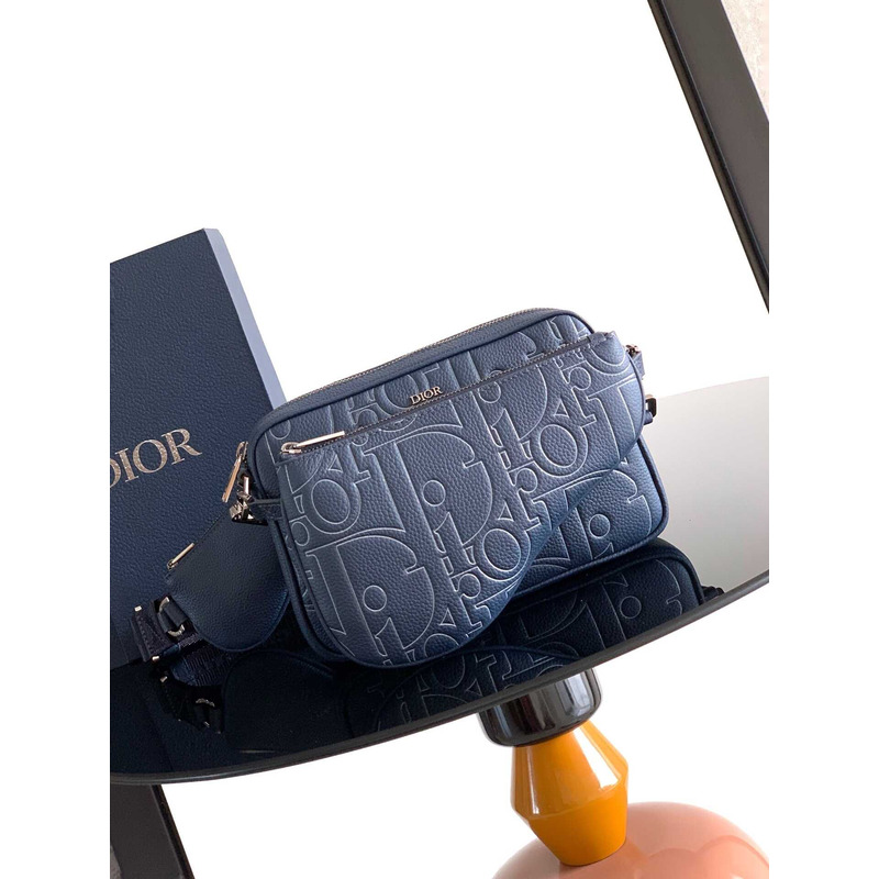Dior Saddle Triple Pouch Navy Blue Dior Gravity Outline Leather And Navy Blue Grained Calfskin