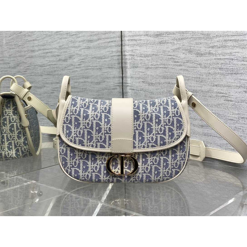 Dior Medium 30 Montaigne Satchel Bag Blue Dior Oblique Jacquard And White