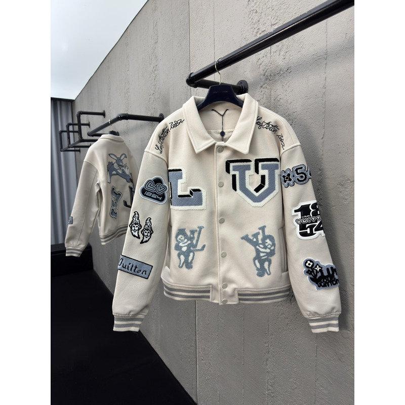 Louis Vuitton Multi-Patches Mixed Leather Varsity Blouson Milky White