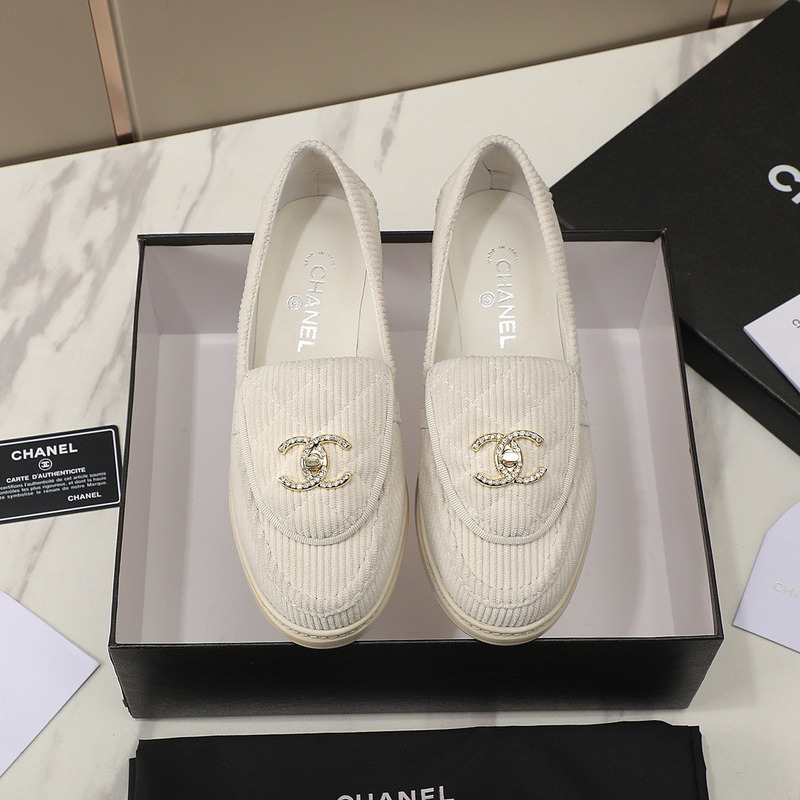 Chanel Loafers Ivory Corduroy In White