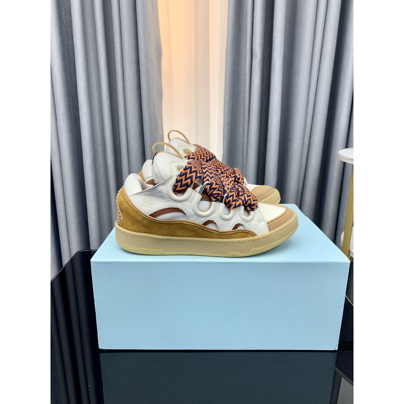 Lanvin Curb Sneakers In Leather With Snake Laces White And Brown
