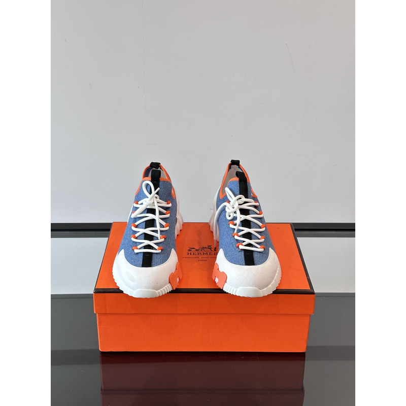 Hermes Lift Slip-On Sneaker In Knit And Suede Goatskin Multicolored Turquoise Blue