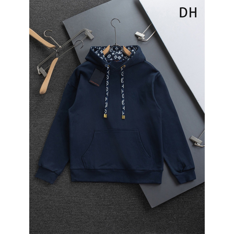 Louis Vuitton Cotton Hoodie With Printed Monogram Inside Navy