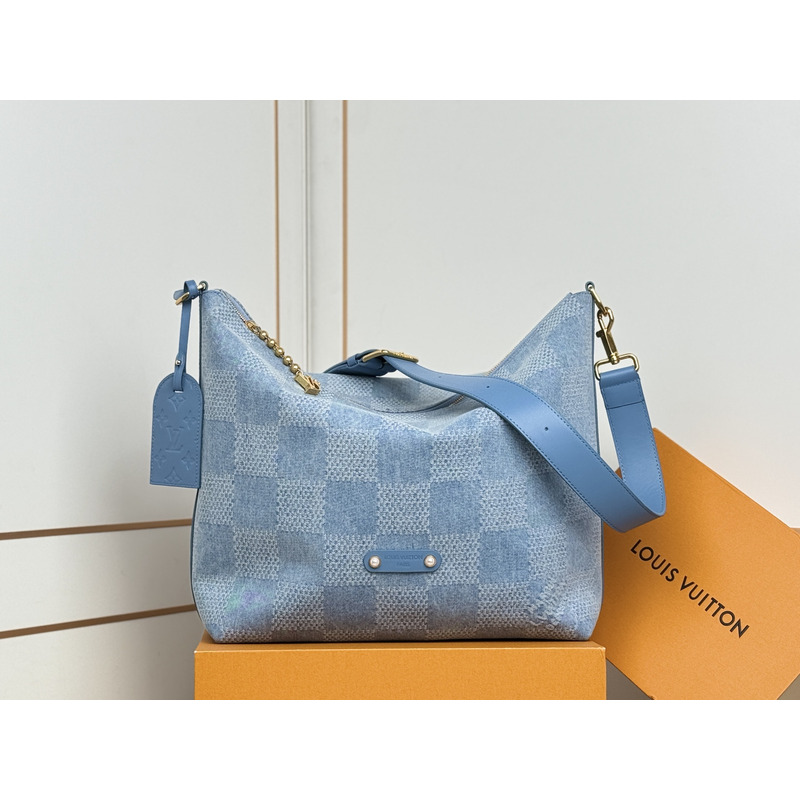 Louis Vuitton Vagabond Hobo Damier Denim 3D Cotton Canvas Denim Blue