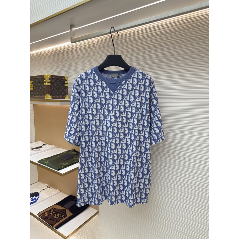 Dior Oblique T-Shirt Relaxed Fit In Blue And White