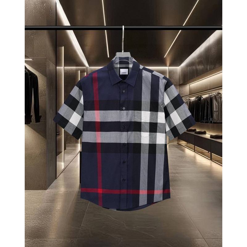 Burberry Slim Fit Check Cotton Shirt In Navy