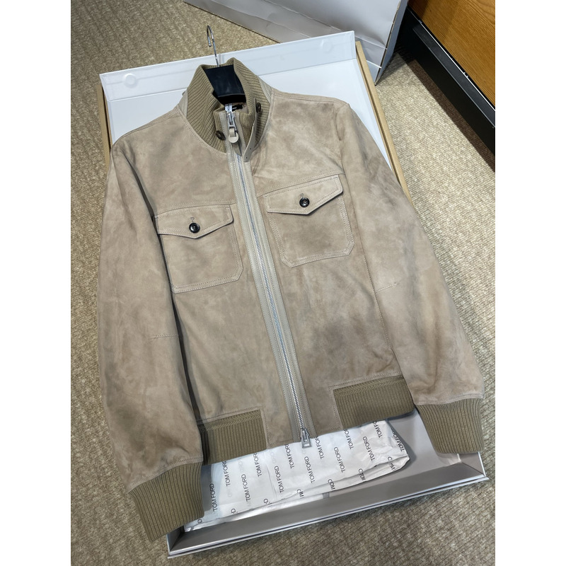 Tom Ford Suede Chest Pocket Bomber Jacket Khaki