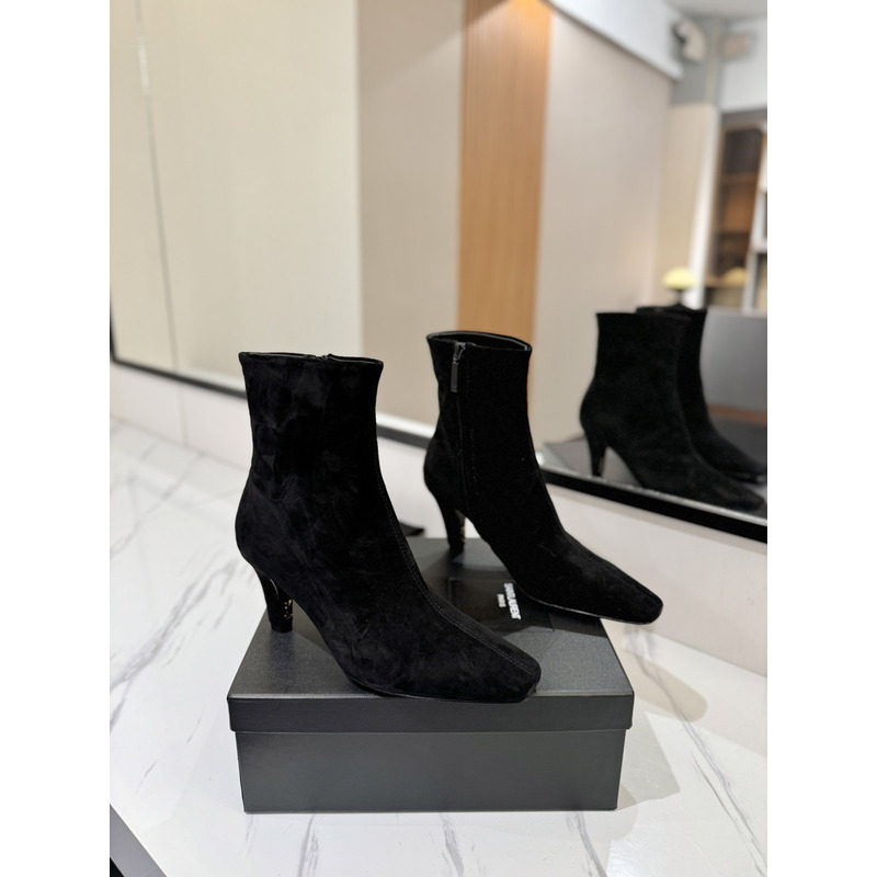 Saint Laurent Black Suede Square-Toe Ankle Boots